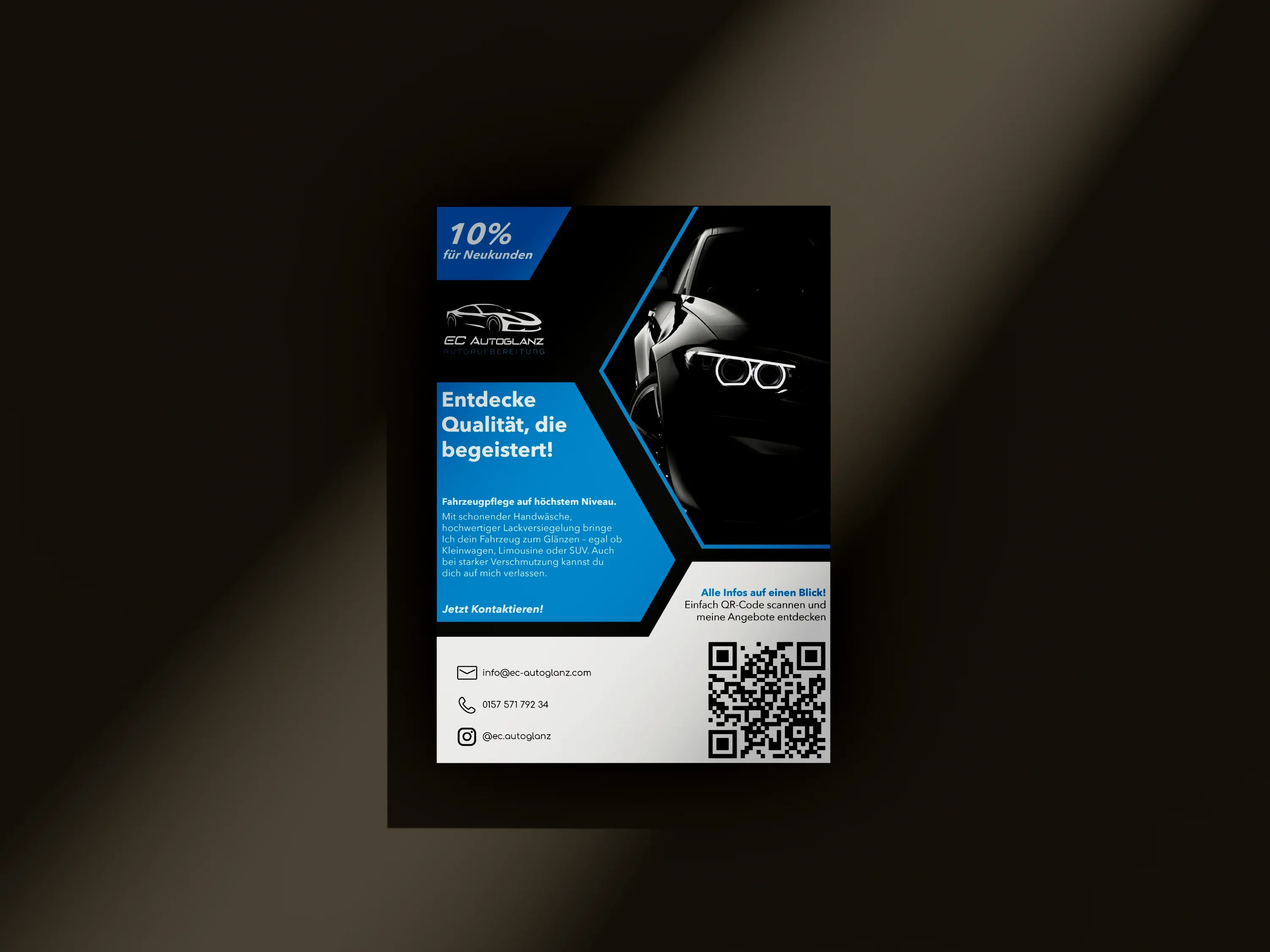 Flyer für EC Autoglanz — Leistungen der Fahrzeugaufbereitung im Überblick
