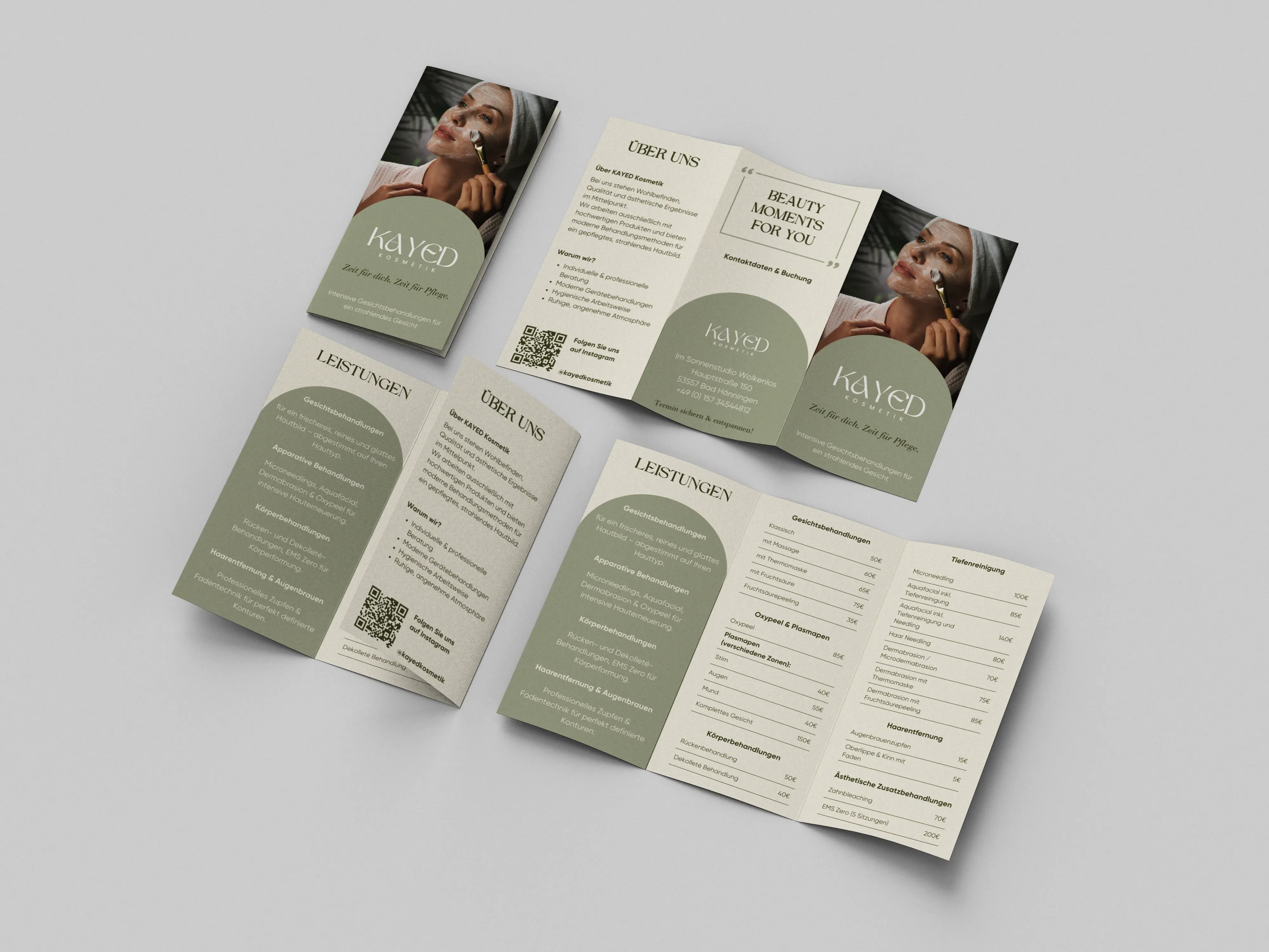 Flyer für Kayed Kosmetik — Behandlungsübersicht mit Preisen